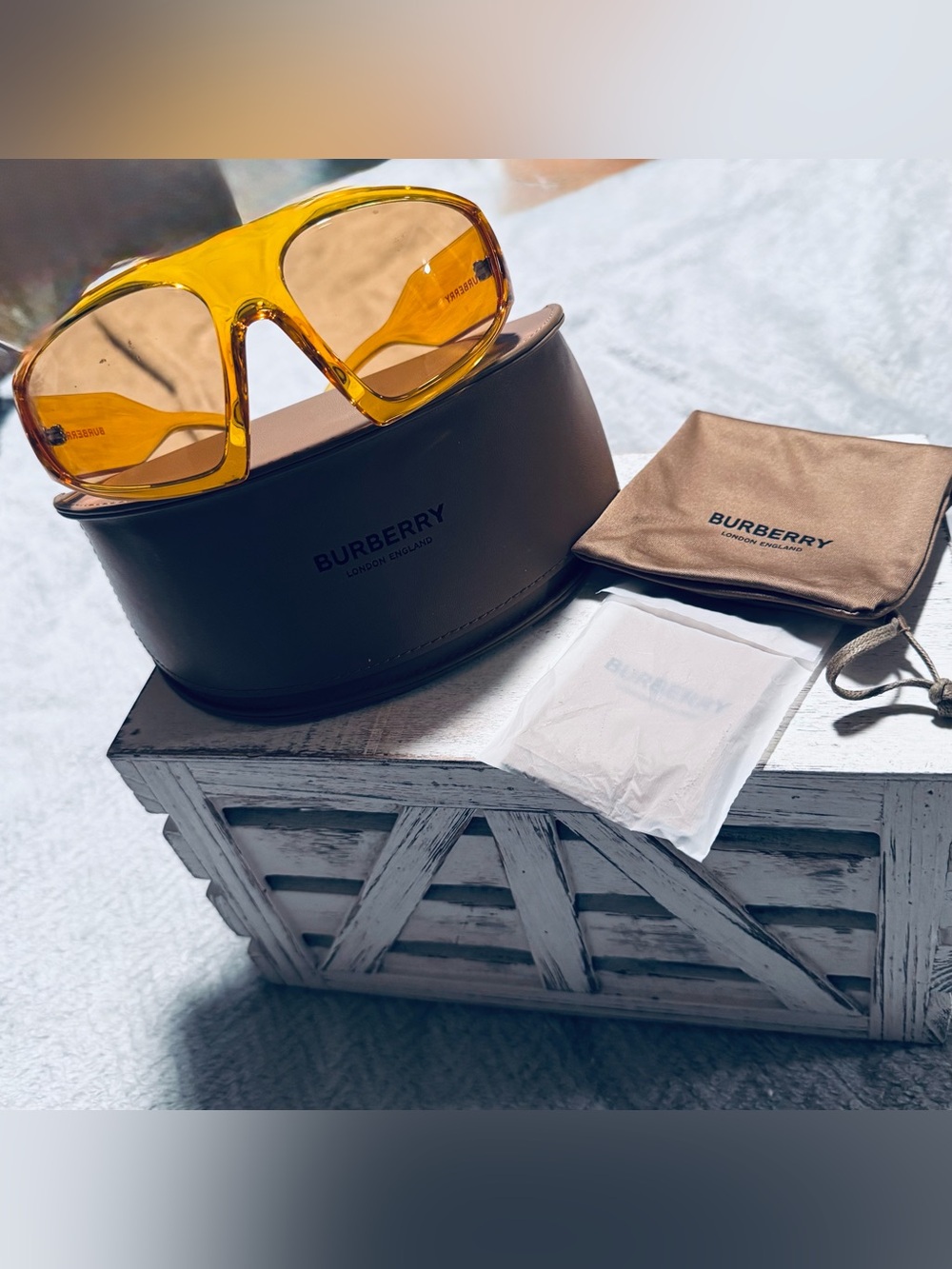 Burberry Men’s Amber Frame Sunglasses with Yellow Tint